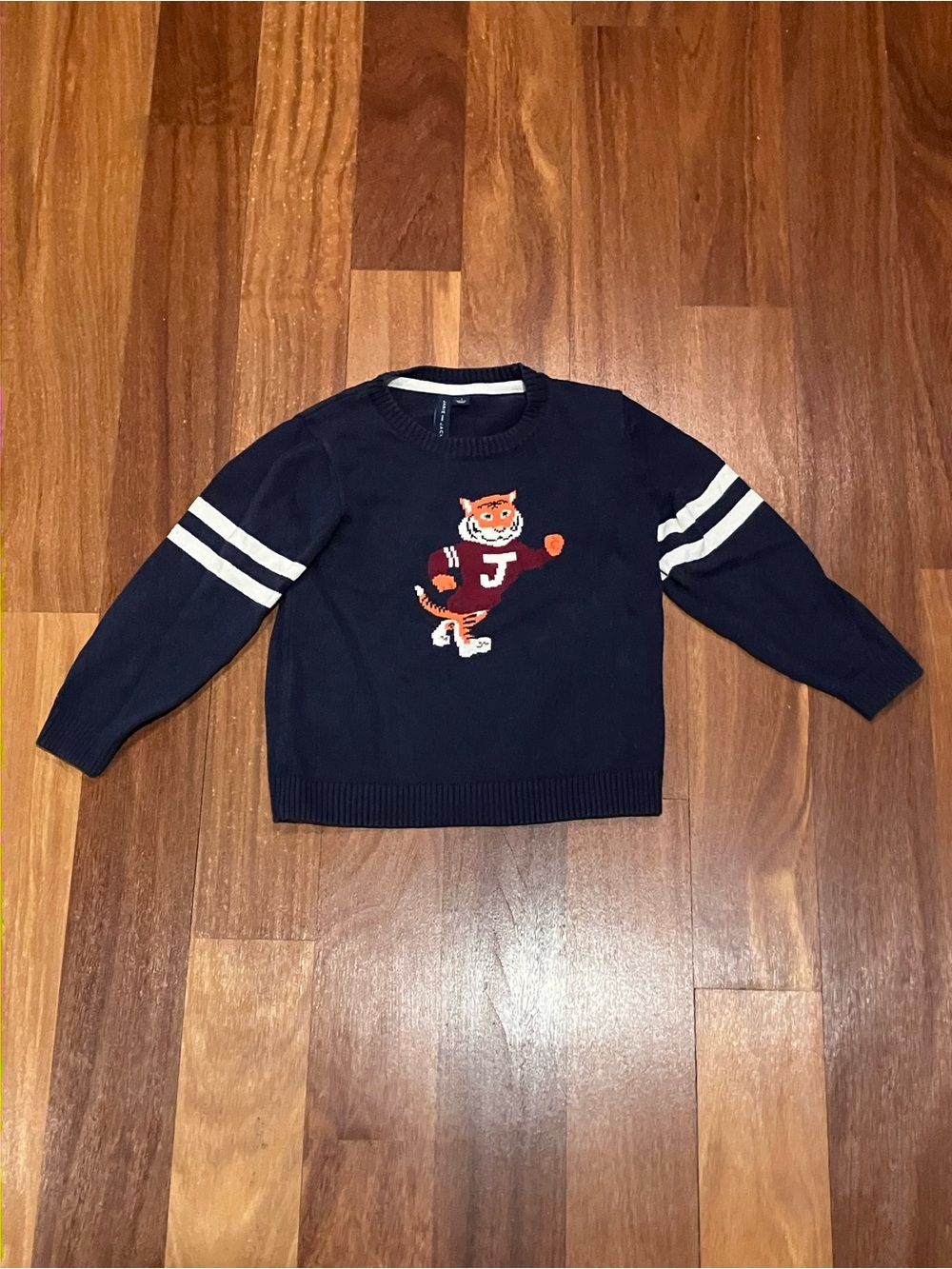 Janie and Jack Navy Sweater with Orange Tiger J Motif